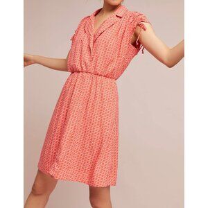 Anthropologie Maeve Womens Carlotta Ruched Shirtdress Dress Coral Orange sz XS